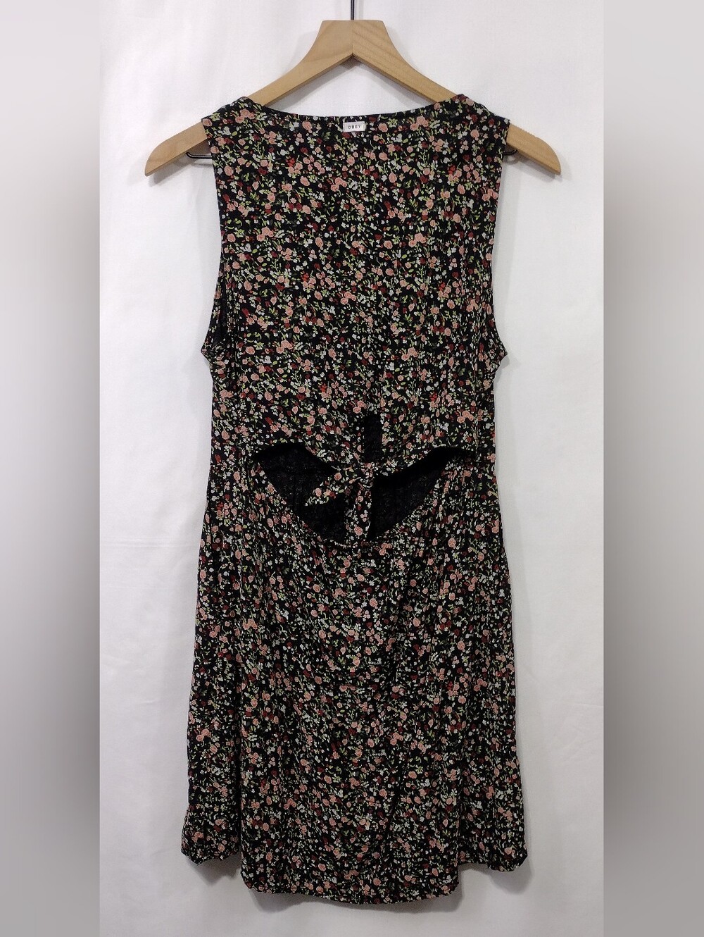 Obey Floral Scoop Neck Cutout Back Midi Dress Womens M Black Pink Cottagecore